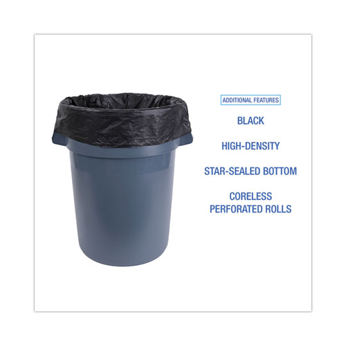 Image of Boardwalk® High-Density Can Liners, 45 Gal, 19 Microns, 40" X 46", Black, 25 Bags/Roll, 6 Rolls/Carton
