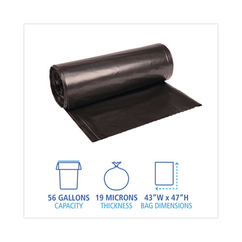 High-Density Can Liners, 56 gal, 19 mic, 43" x 47", Black, 25 Bags/Roll, 6 Rolls/Carton