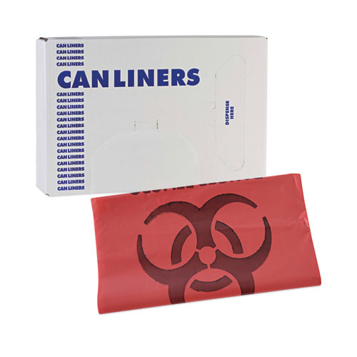 Image of Boardwalk® Linear Low Density Health Care Trash Can Liners, 33 Gal, 1.3 Mil, 33 X 39, Red, 150/Carton