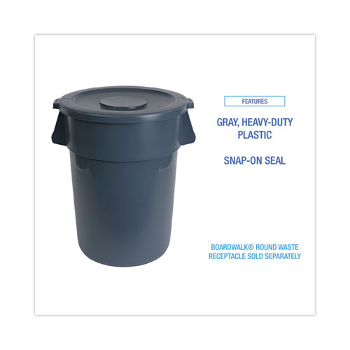 Lids for 32 gal Waste Receptacle, Flat-Top, Round, Plastic, Gray
