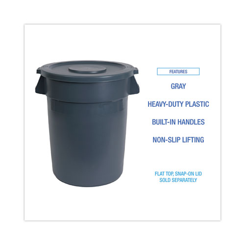 Round Waste Receptacle, 44 gal, Plastic, Gray