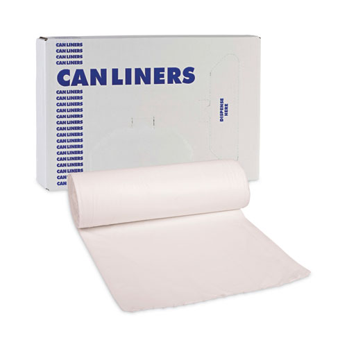 Image of Boardwalk® Linear Low Density Can Liners, 55 Gal, 0.63 Mil, 38" X 58", White, 10 Bags/Roll, 10 Rolls/Carton