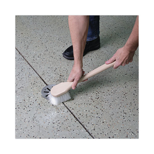 Image of Boardwalk® Utility Brush, Cream Nylon Bristles, 5.5" Brush, 14.5" Tan Plastic Handle