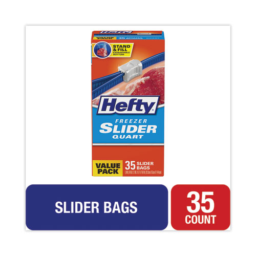 Slider Bags, 1 qt, 2.5 mil, 7" x 8", Clear, 35/Box