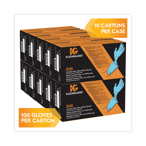Image of Kleenguard™ G10 Comfort Plus Blue Nitrile Gloves, Light Blue, Small, 1,000/Carton