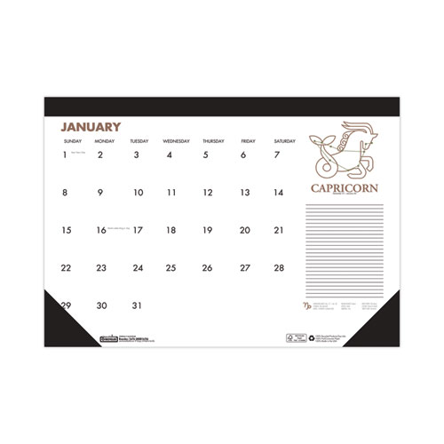 Image of House Of Doolittle™ Recycled Zodiac Desk Pad Calendar, Zodiac Artwork, 17 X 22, White Sheets, Black Binding/Corners, 12-Month (Jan-Dec) 2024