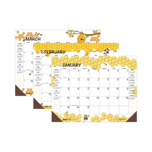Image of House Of Doolittle™ Recycled Honeycomb Desk Pad Calendar, 18.5 X 13, White/Multicolor Sheets, Brown Corners, 12-Month (Jan To Dec): 2024