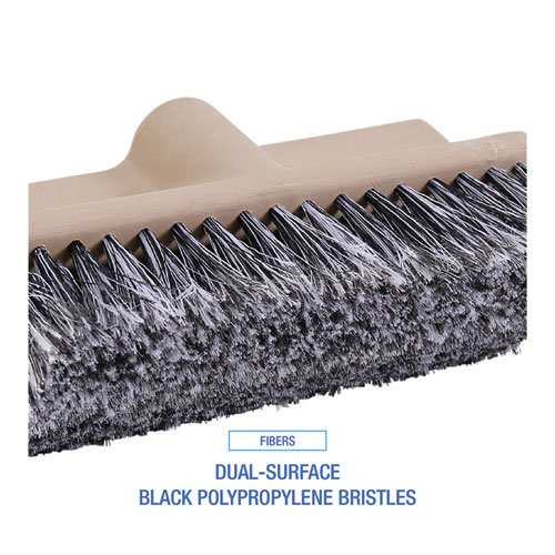 Image of Boardwalk® Dual-Surface Black Polypropylene Bristles, 10" Brush, Brown Plastic Handle