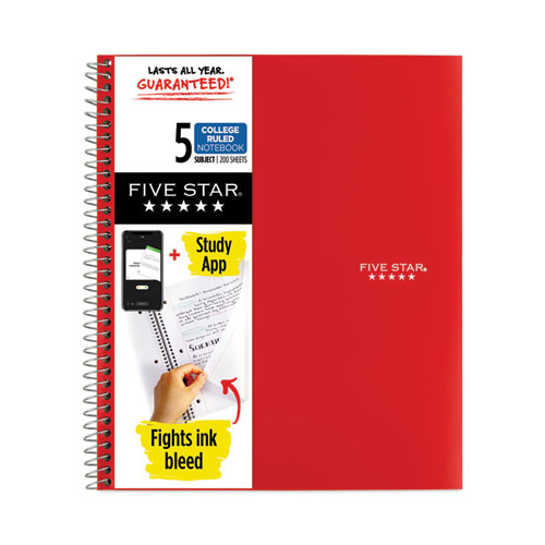 Five Star® Wirebound Notebook with Eight Pockets, 5-Subject, Medium/College Rule, Randomly Assorted Cover Color, (200) 11 x 8.5 Sheets