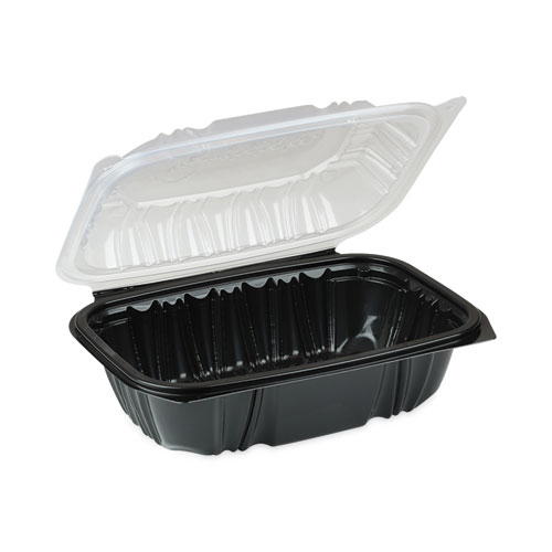 EarthChoice Vented Dual Color Microwavable Hinged Lid Container, 34oz, 9 x 6 x 3, 1-Compartment, Black/Clear, Plastic, 140/CT