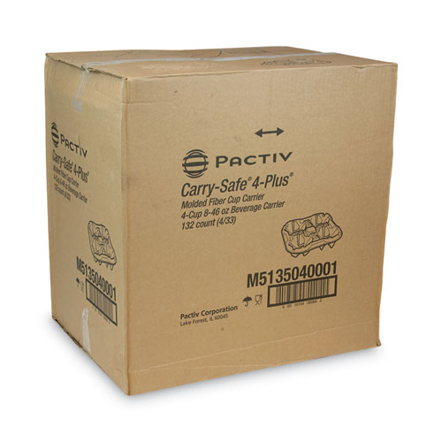 Image of Pactiv Evergreen Earthchoice Carry-Safe Beverage Carrier, Four-Cup Carrier, 8 Oz To 46 Oz, Natural, 132/Carton