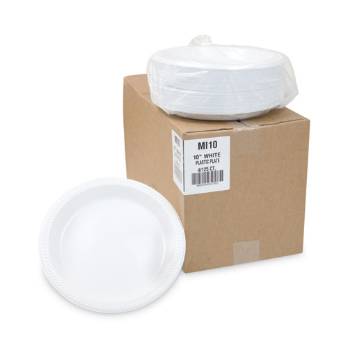 Image of Pactiv Evergreen Meadoware Impact Plastic Dinnerware, Plate, 10.25" Dia, White, 500/Carton