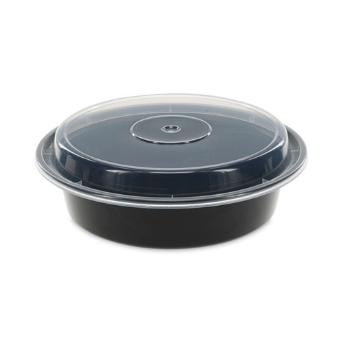 Newspring VERSAtainer Microwavable Containers, 24 oz, 7" Diameter, Black/Clear, Plastic, 150/Carton
