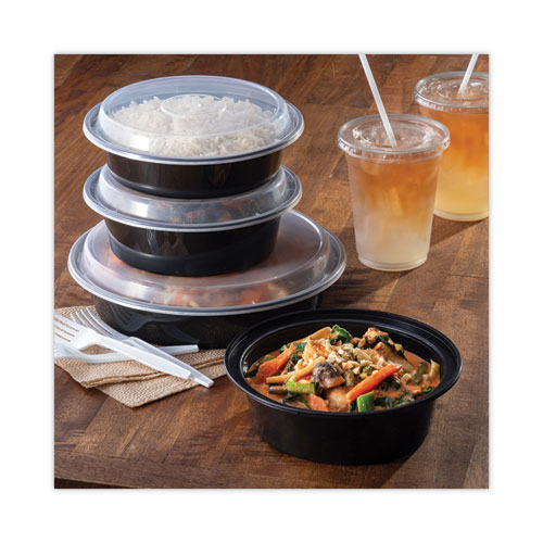 Image of Pactiv Evergreen Newspring Versatainer Microwavable Containers, 24 Oz, 7" Diameter, Black/Clear, Plastic, 150/Carton