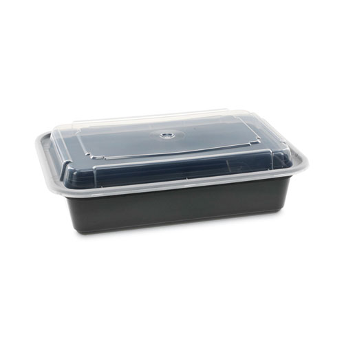 Microwavable Food Container with Lid, Round, 32 oz, 7.28 x 7.28 x 2.55,  Black/Clear, Plastic, 150/Carton - Reliable Paper