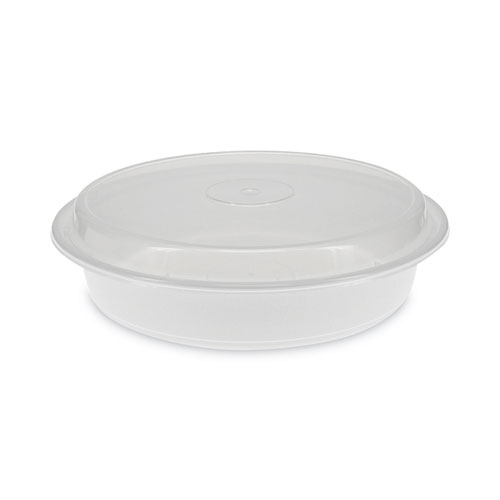 Newspring VERSAtainer Microwavable Containers, 48 oz, 9 x 9 x 2.38, White/Clear, Plastic, 150/Carton