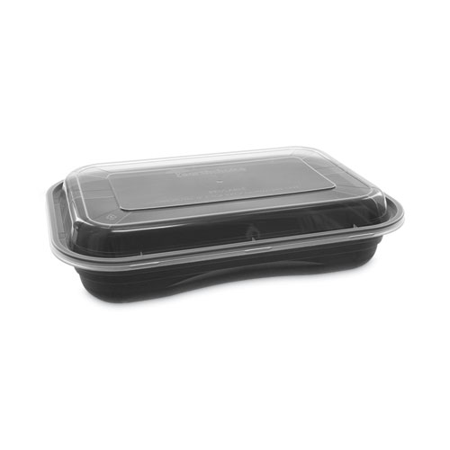 EarthChoice Versa2Go Microwaveable Container, 27 oz, 8.4 x 5.6 x 1.4, Black/Clear, Plastic, 150/Carton