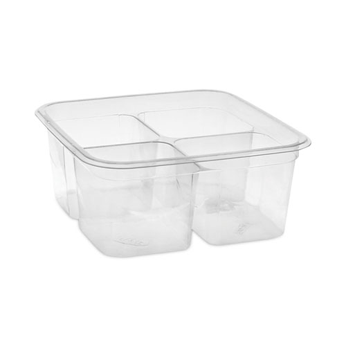 Image of Pactiv Evergreen Earthchoice Square Recycled Bowl,4-Compartment, 32 Oz, 6.13 X 6.13 X 2.61, Clear, Plastic, 360/Carton