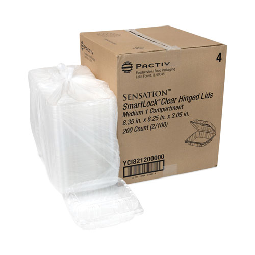 SENSATION SmartLock Hinged Lid Container, 8.34 x 8.24 x 3.05, Clear, Plastic, 200/Carton