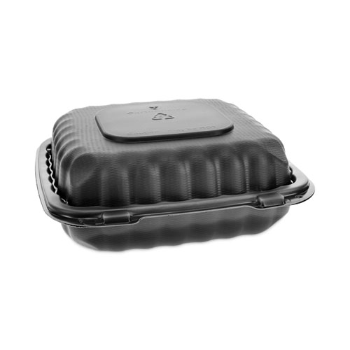 Pactiv Evergreen Earthchoice Smartlock Microwavable Mfpp Hinged Lid Container, 8.31 X 8.35 X 3.1, Black, Plastic, 200/Carton