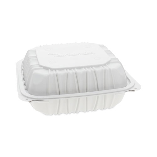 Image of Pactiv Evergreen Earthchoice Vented Microwavable Mfpp Hinged Lid Container, 8.5 X 8.5 X 3.1, White, Plastic, 146/Carton