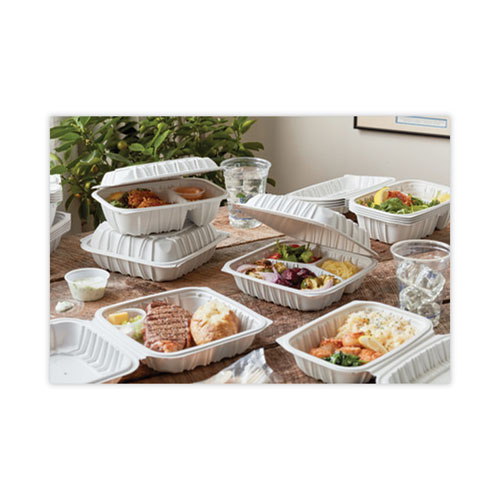 EarthChoice Vented Microwavable MFPP Hinged Lid Container, 8.5 x 8.5 x 3.1, White, Plastic, 146/Carton