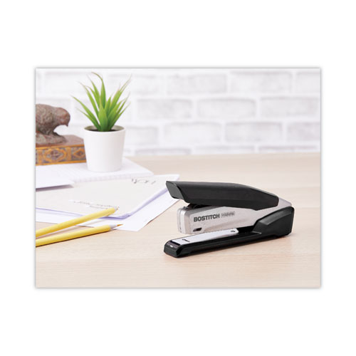 Image of Bostitch® Inpower Spring-Powered Desktop Stapler With Antimicrobial Protection, 28-Sheet Capacity, Black/Silver