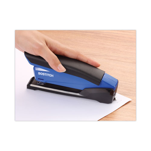 Image of Bostitch® Inpower Spring-Powered Desktop Stapler With Antimicrobial Protection, 20-Sheet Capacity, Blue/Black