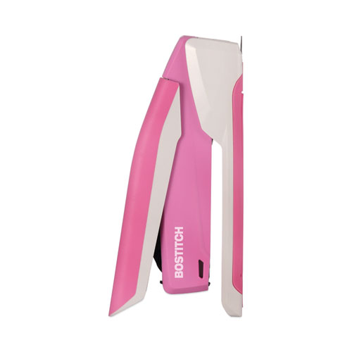 Image of Bostitch® Incourage Spring-Powered Desktop Stapler With Antimicrobial Protection, 20-Sheet Capacity, Pink/Gray