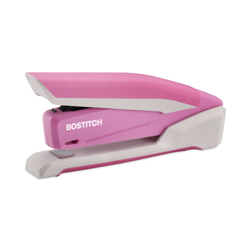 Image of InCourage Spring-Powered Desktop Stapler with Antimicrobial Protection, 20-Sheet Capacity, Pink/Gray