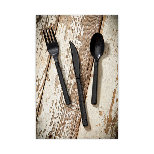 Image of Pactiv Evergreen Meadoware Cutlery, Soup Spoon, Medium Heavy Weight, Black, 1,000/Carton