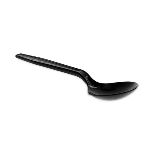 Image of Pactiv Evergreen Meadoware Cutlery, Soup Spoon, Medium Heavy Weight, Black, 1,000/Carton