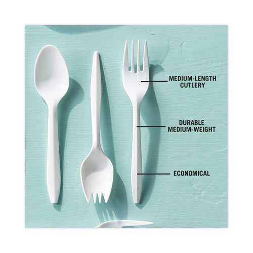 Image of Pactiv Evergreen Fieldware Cutlery, Fork, Mediumweight, White, 1,000/Carton