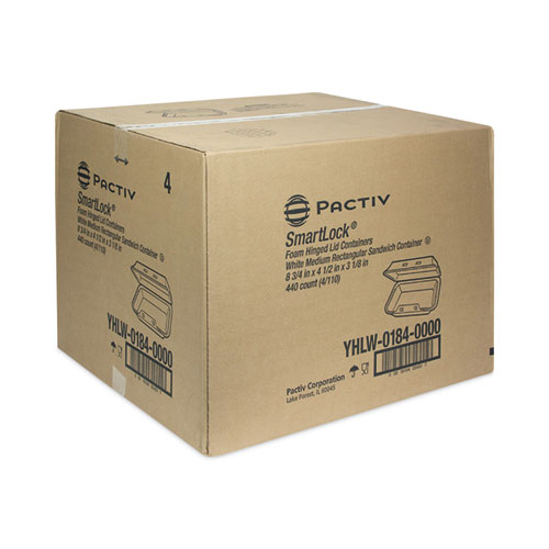 Image of Pactiv Evergreen Smartlock Foam Hinged Lid Container, Medium, 8.75 X 4.5 X 3.13, White, 440/Carton