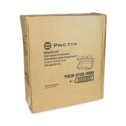 Image of Pactiv Evergreen Smartlock Foam Hinged Lid Container, Medium, 8.75 X 5.5 X 3, White, 220/Carton