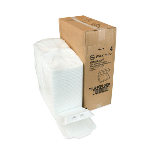 SmartLock Foam Hinged Lid Container, Large, 9 x 9.13 x 3.25, White, 150/Carton