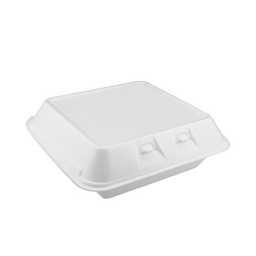 Image of Pactiv Evergreen Smartlock Foam Hinged Lid Container, Large, 3-Compartment, 9 X 9.25 X 3.25, White, 150/Carton
