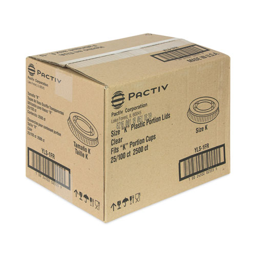 Image of Pactiv Evergreen Plastic Portion Cup Lid, Fits 0.5 Oz To 1 Oz Cups, Clear, 100/Sleeve, 25 Sleeves/Carton