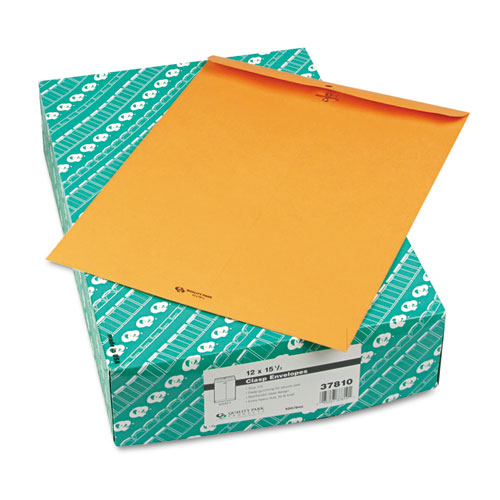 Image of Quality Park™ Clasp Envelope, 32 Lb Bond Weight Kraft, #15 1/2, Square Flap, Clasp/Gummed Closure, 12 X 15.5, Brown Kraft, 100/Box