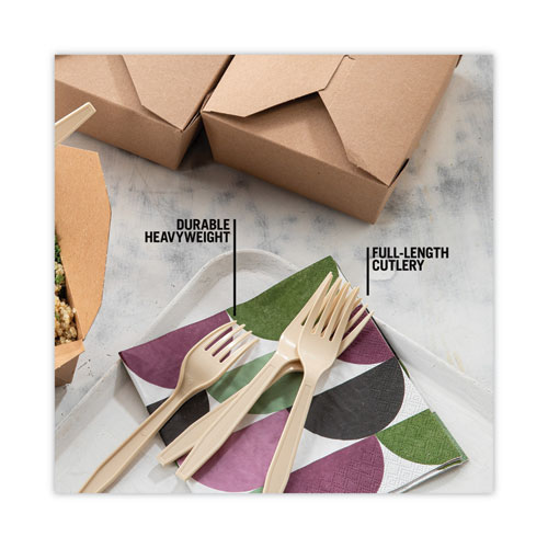 Image of Pactiv Evergreen Earthchoice Psm Cutlery, Heavyweight, Fork, 6.88", Tan, 1,000/Carton