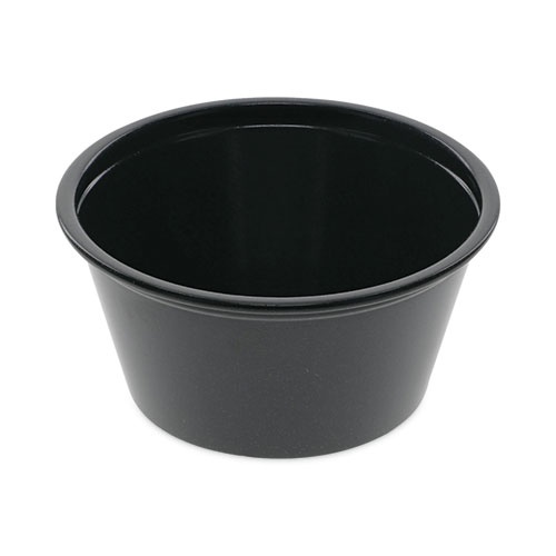 Image of Pactiv Evergreen Plastic Portion Cup, 2 Oz, Black, 200/Bag, 12 Bags/Carton