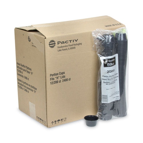 Image of Pactiv Evergreen Plastic Portion Cup, 2 Oz, Black, 200/Bag, 12 Bags/Carton
