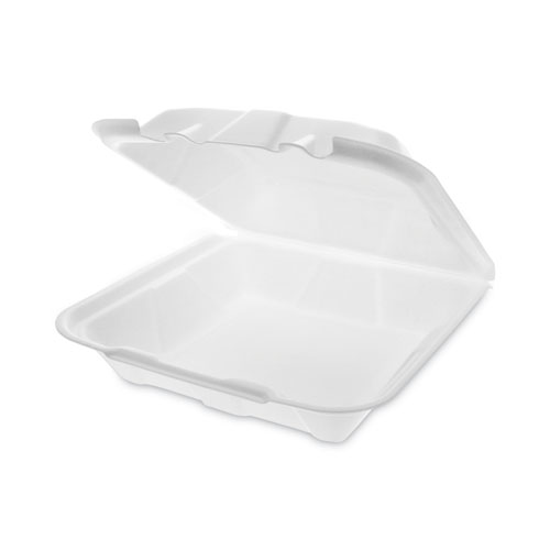 Image of Pactiv Evergreen Vented Foam Hinged Lid Container, Dual Tab Lock Economy, 9.13 X 9 X 3.25, White, 150/Carton