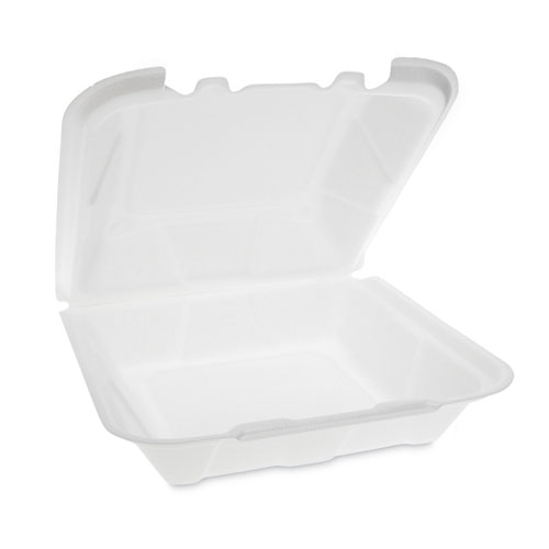 Image of Pactiv Evergreen Vented Foam Hinged Lid Container, Dual Tab Lock, 9.13 X 9 X 3.25, White, 150/Carton