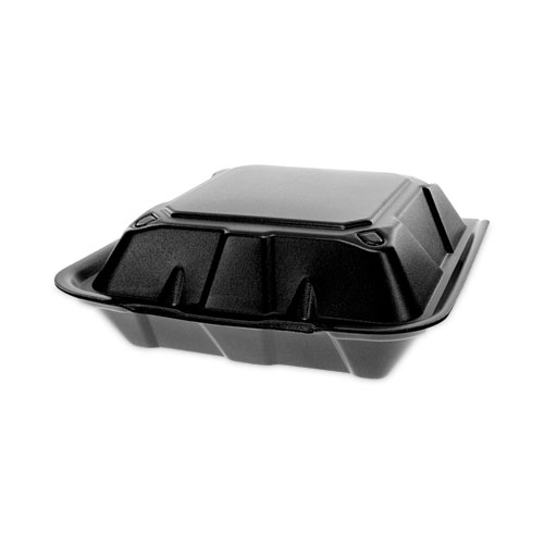 Vented Foam Hinged Lid Container, Dual Tab Lock, 9 x 9 x 3.25, Black, 150/Carton