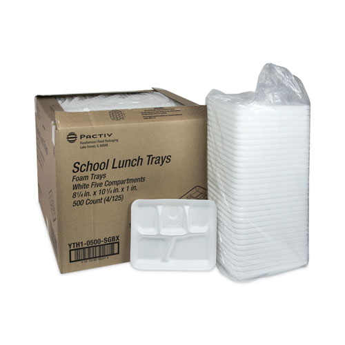 Pactiv 5-Compartment School Lunch Tray - White