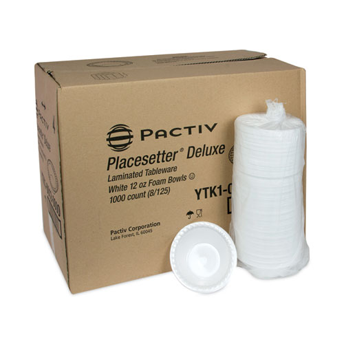 Image of Pactiv Evergreen Placesetter Deluxe Laminated Foam Dinnerware, Bowl, 12 Oz, 6" Dia, White, 1,000/Carton