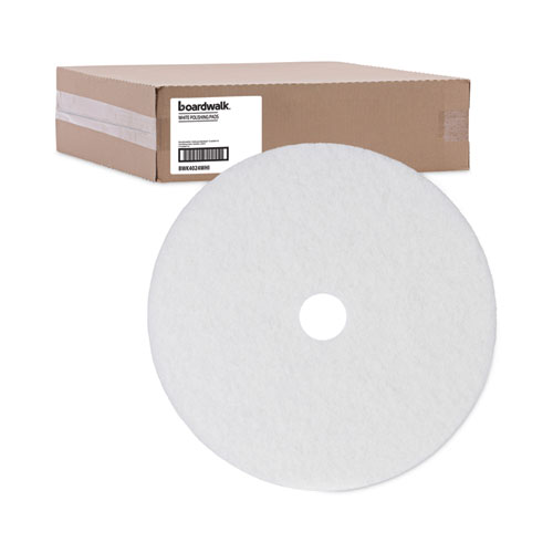 Image of Boardwalk® Polishing Floor Pads, 24" Diameter, White, 5/Carton