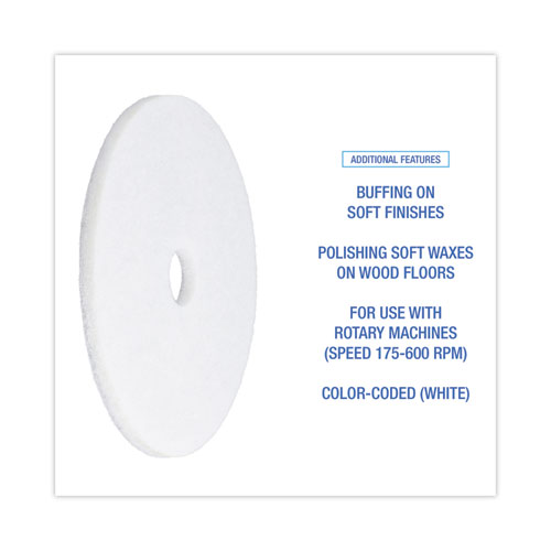 Image of Boardwalk® Polishing Floor Pads, 20" Diameter, White, 5/Carton