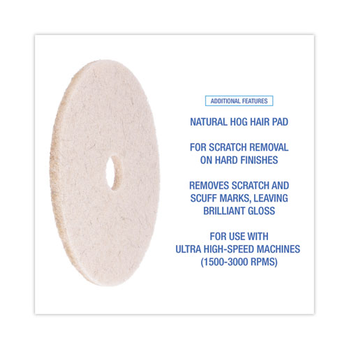 Image of Boardwalk® Natural Hog Hair Burnishing Floor Pads, 20" Diameter, Tan, 5/Carton